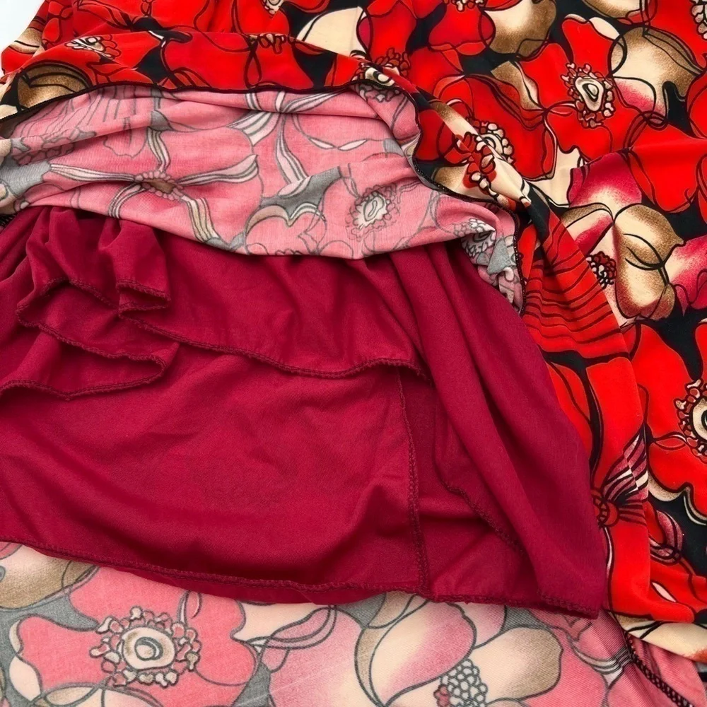 Red Floral Skirt for Women Elastic Skirt